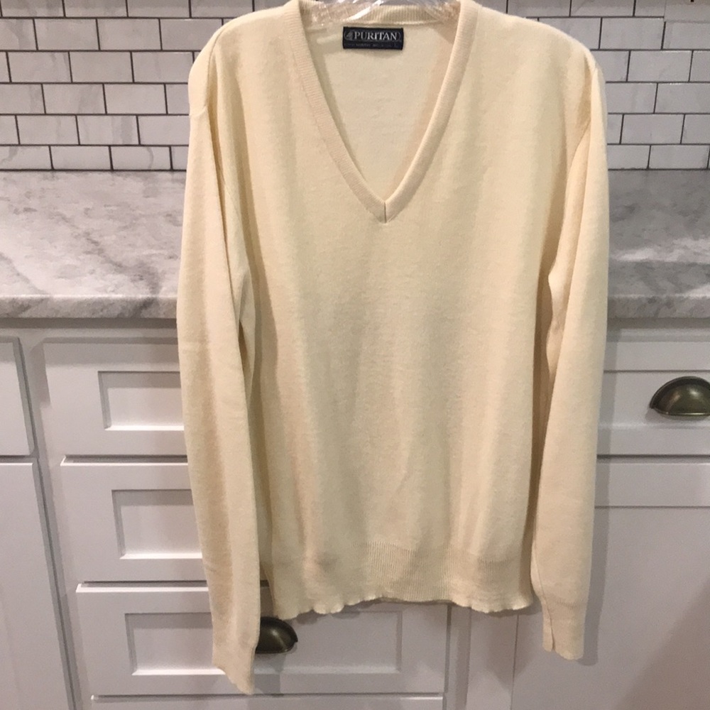 Vintage Puritan Sweater Mens L Ivory Tennis Prep Eclectic Grandpa‎ USA Cricket